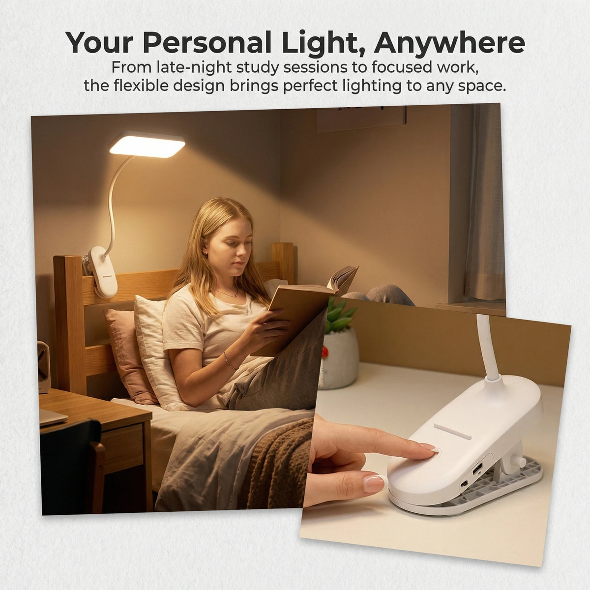 lampe pince usb blanc moderne interrupteur tactile flexibilité led 5v cem rohs