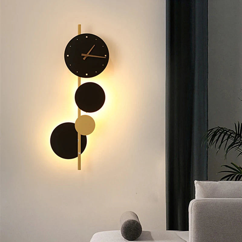 applique murale moderne horloge LED contemporain éclairage quotidien noir doré fixée mur