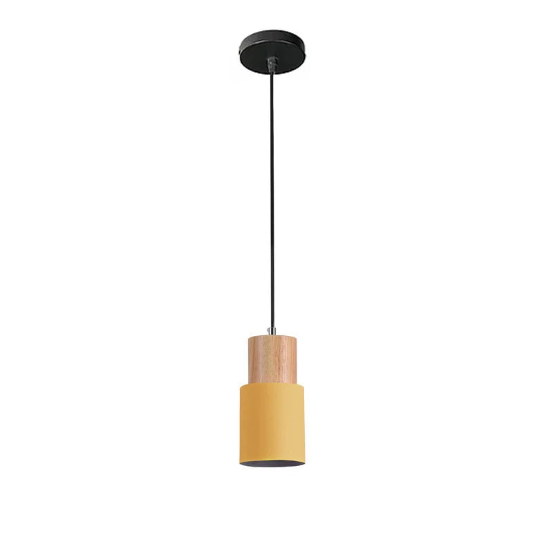 lampe suspendue moderne minimaliste vert noir blanche bois clair abatjour cylindrique