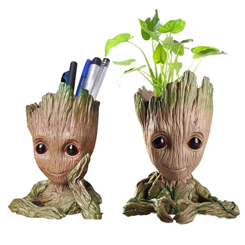cache pot forme personnage animé décoration plante fleur jaune petit objet