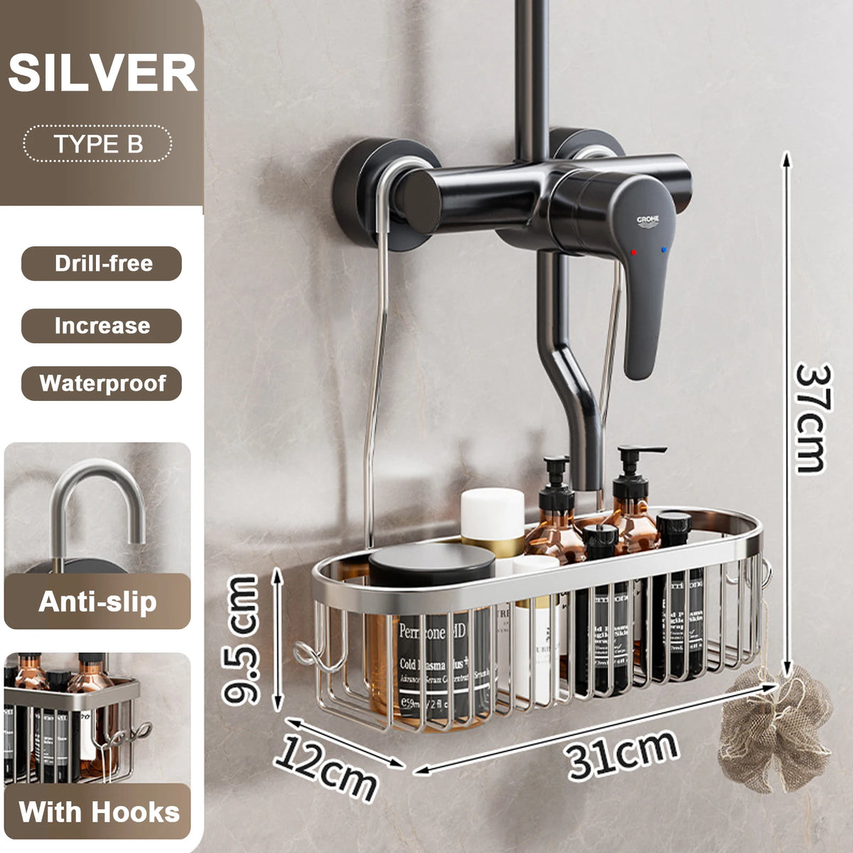 porte savon mural noir moderne support bain vis fixe shampooing savon lisse aluminium respectueux