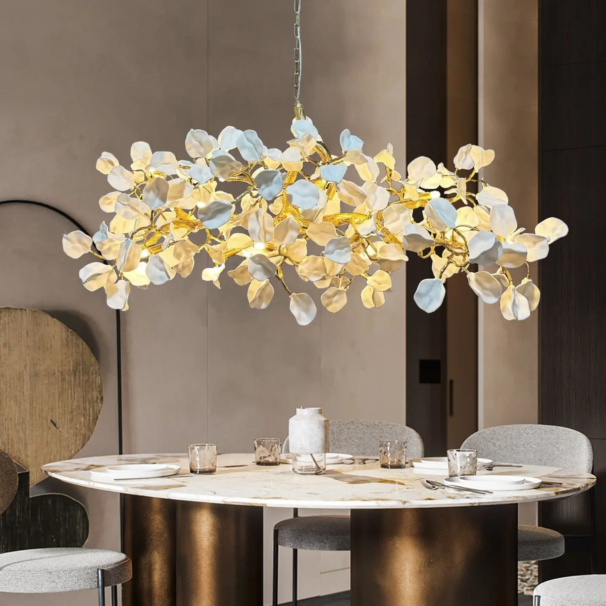lustre suspendu moderne blanc doré petals mat cuisine salon chambre principal
