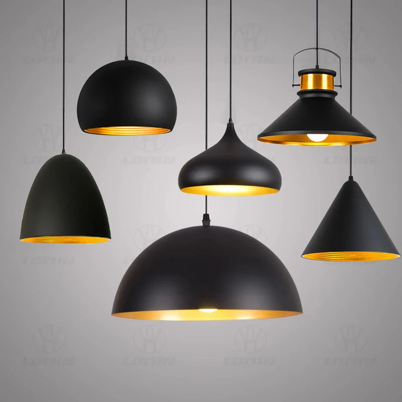 lampe suspension moderne noir doré aluminium luminaire intérieur salon cuisine restaurant industriel