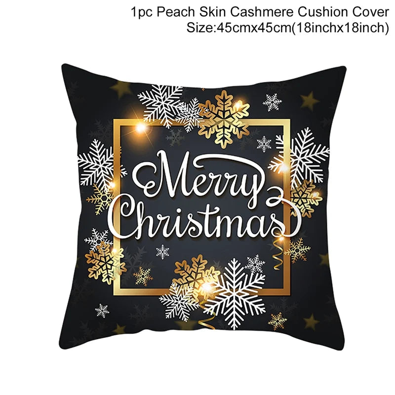 housse coussin noël motifs cerfs flocons étoiles or noir festive decoration fixations