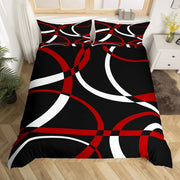 housse couette motifs géométriques abstraits noir rouge moderne enfants adolescents