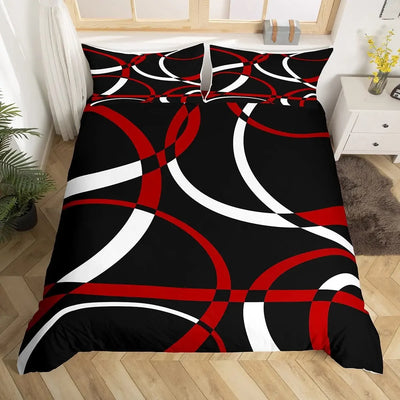 Housse de couette rouge et noir motifs géométriques pour enfant