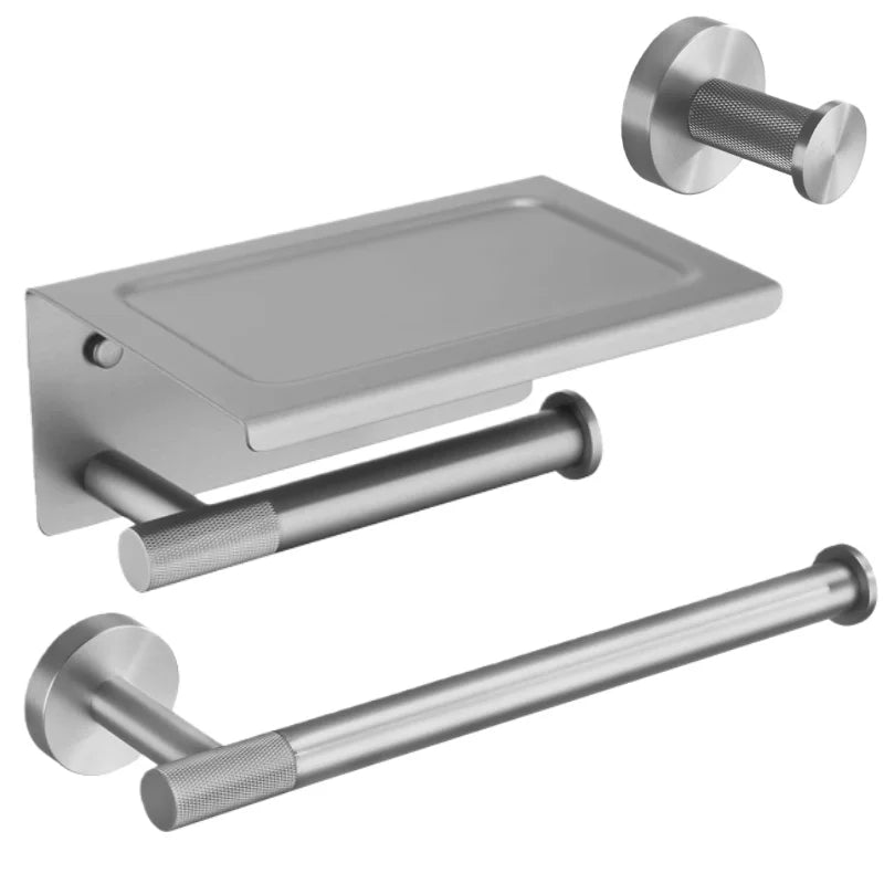 ensemble accessoires salle bain métal argenté porte serviette porte savon porte gobelet mural