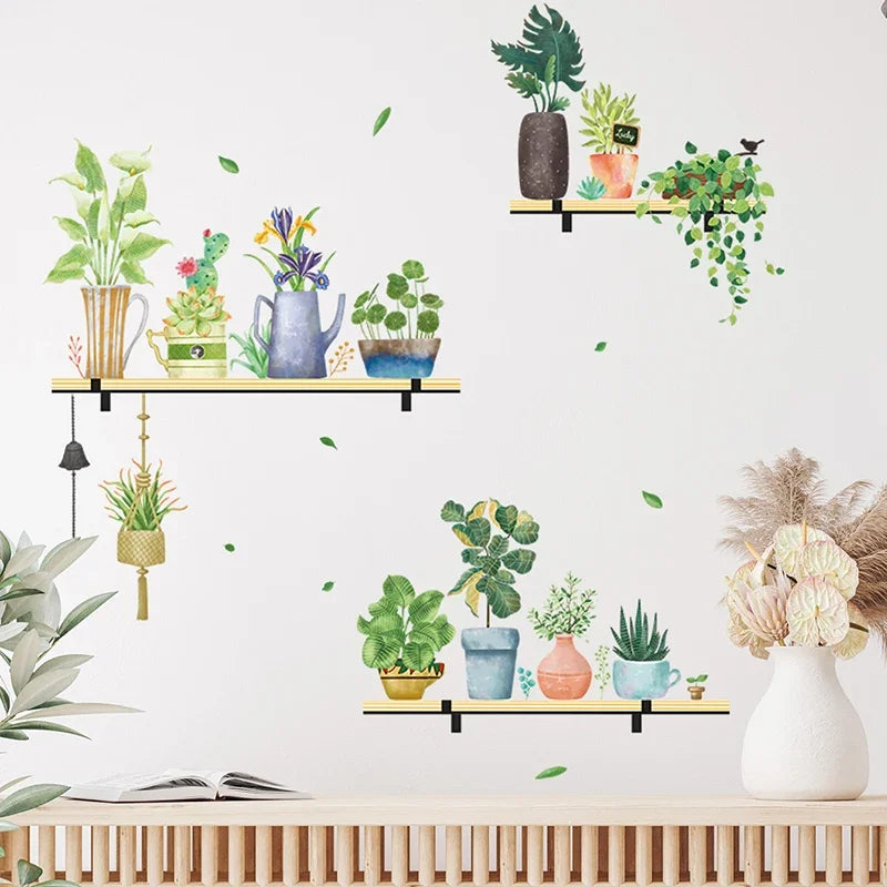 sticker mural plante verte bleue pots jardin adhésif réversible moderne chambre enfants