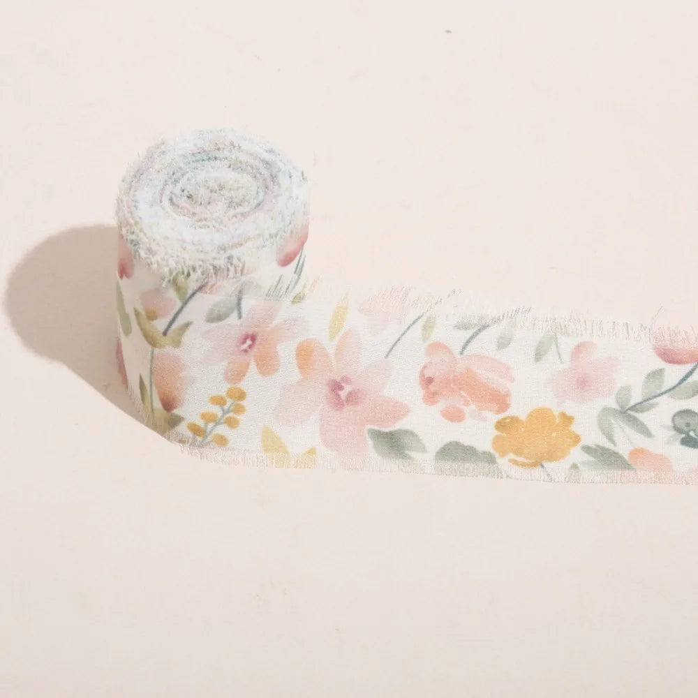 ruban décoratif classique fleurs feuilles franges blanc rose vert bleu marron adhésif 5mètres largeur4cm