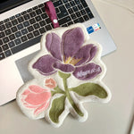 protège laptop fleurs brodées doux moelleux magnolia begonia flower violet rose vert blanc gris