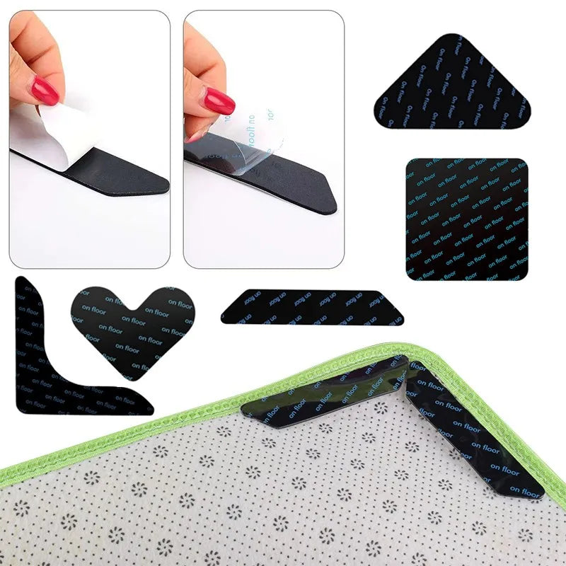 tapis sol moderne antidérapant réutilisable lavable beige gris bleu clair points noirs adhésif protégé