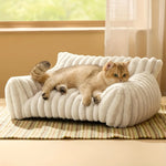 lit chat gris blanc velours rayures moderne confortable