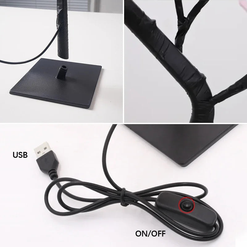 arbre lumineux décoratif rose fleurs modernes chambre usb veilleuse minimaliste branches noires