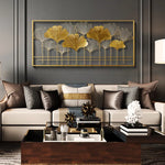 décoration murale métal feuilles ginkgo or noir moderne élégante art asiatique fixations chambre coucher