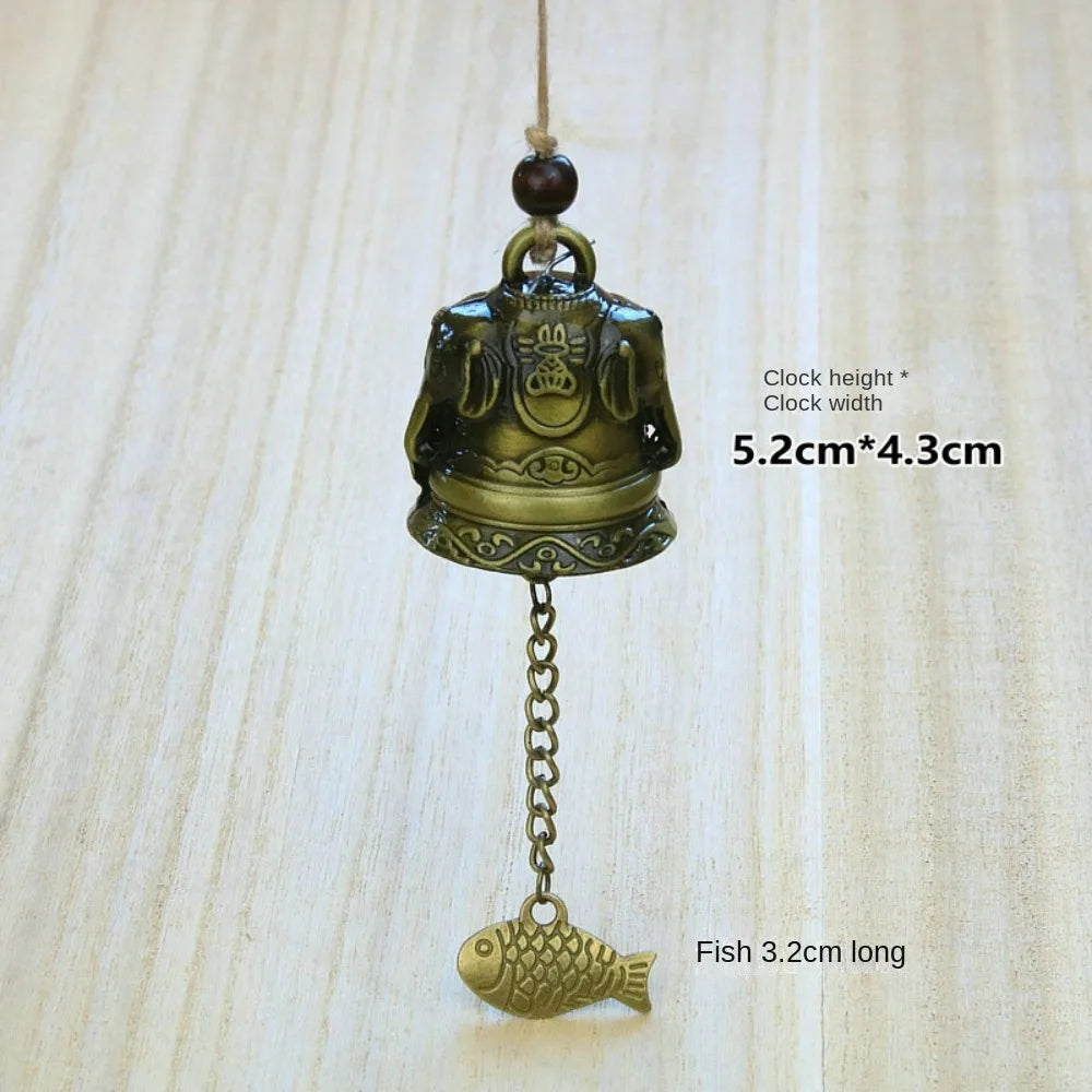 cloche décorative artisanale bronze doré motifs poissons oiseaux vintage(chaines bois)