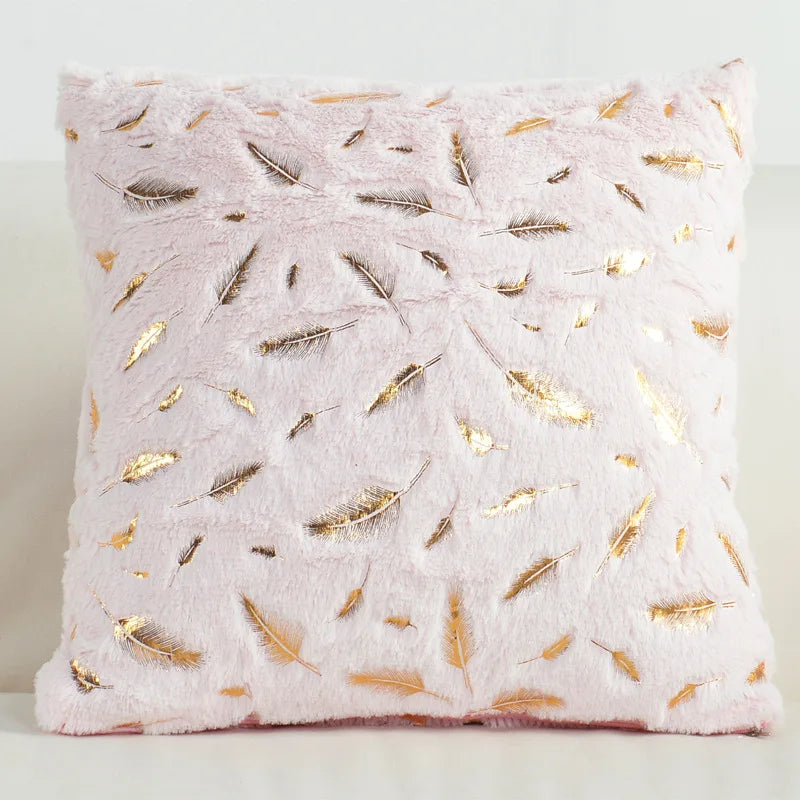 housses coussin plumes dorées fourrure moderne beige bleu rouge gris rose 43x43cm polyester respectueux