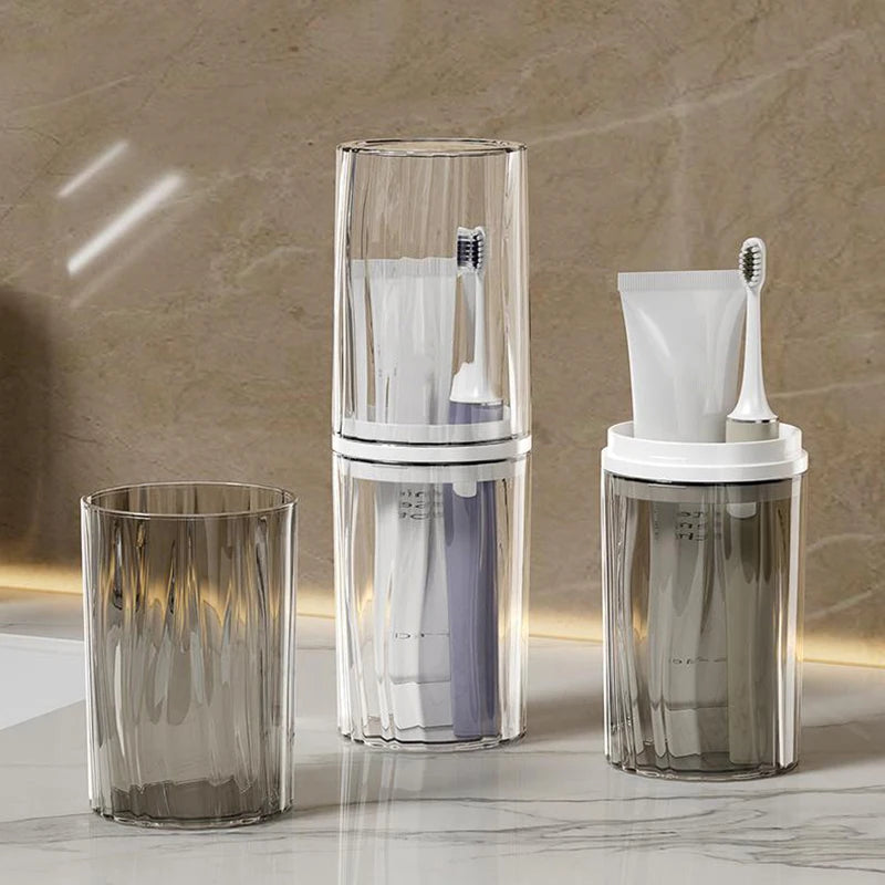 porte brosses dents dentifrice transparent gris minimaliste rayures cannellees travel toothbrush holders