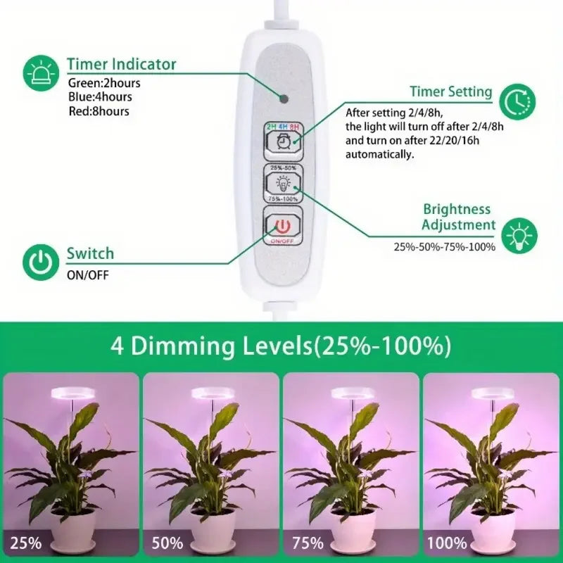 lampe led plante réglable hauteur blanc moderne piquet câble usb contrôle multi fonction 8h
