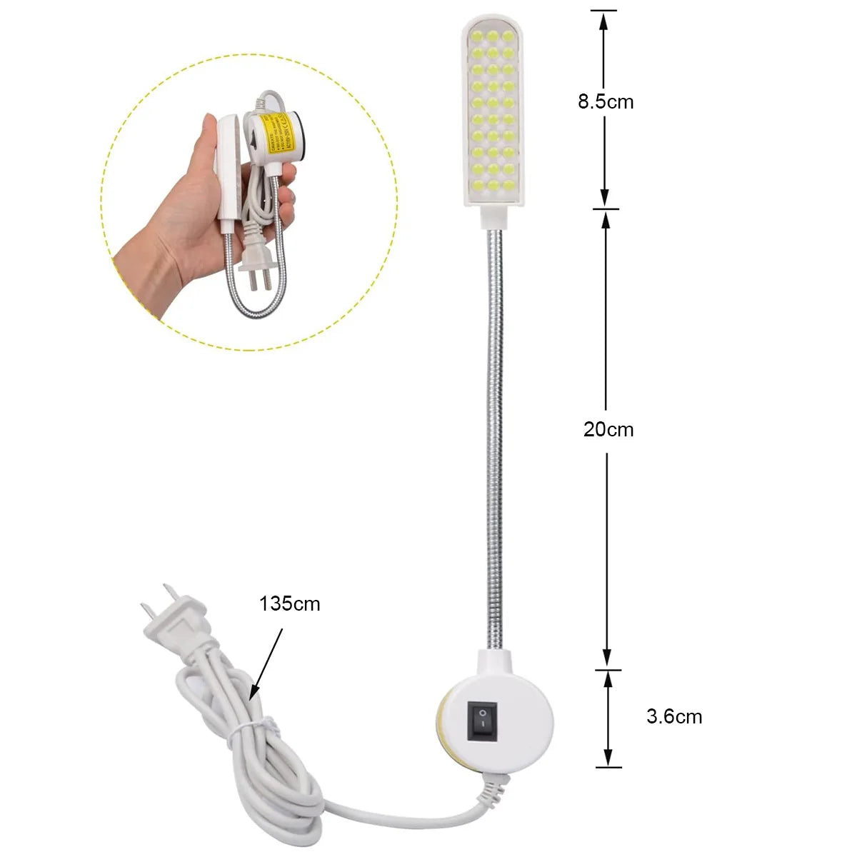 lampe machine coudre led aimant blanc moderne interrupteur câble flexible travail