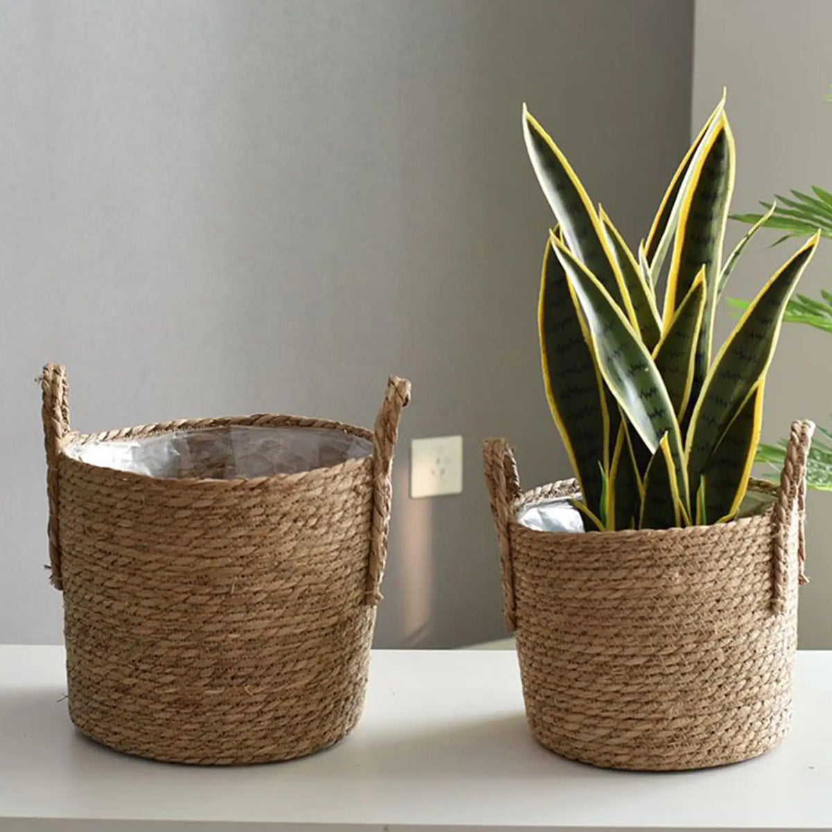 paniers plantes naturels rustiques boho chic poignées corde intérieur extérieur balcon jardin