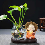 vase verre transparent plante figurine monks artisanal décoration table maison étude balcon living room