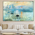 Toile d'art impressionniste paysage abstrait bleu vert blanc horizontal sans cadre