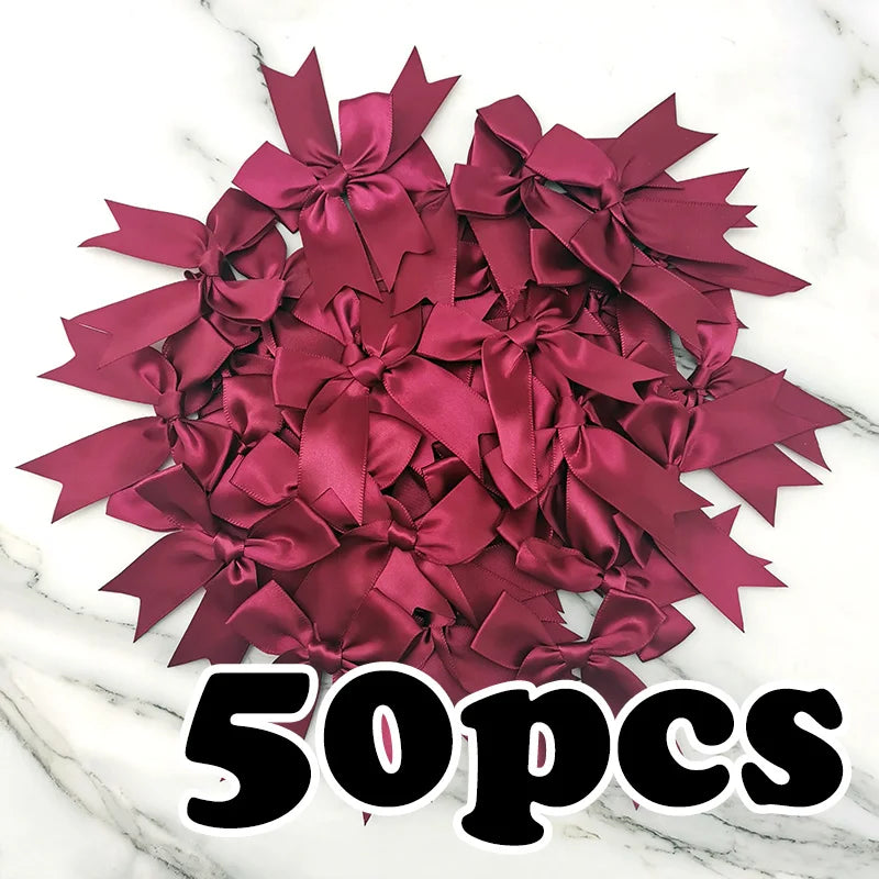 rubans satinés nœuds rose pâle classique opaques tissus décoratifs manuels fêtes 8.5cm 50 pièces