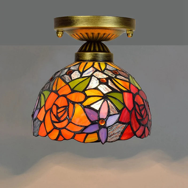 Lampe art déco mosaïque motifs floraux or marron bleu verte vintage chambre salon entree