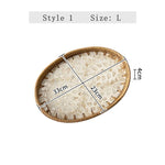 assiettes ovales rotin mosaïque coquillages boho rustique multicolore thé collations