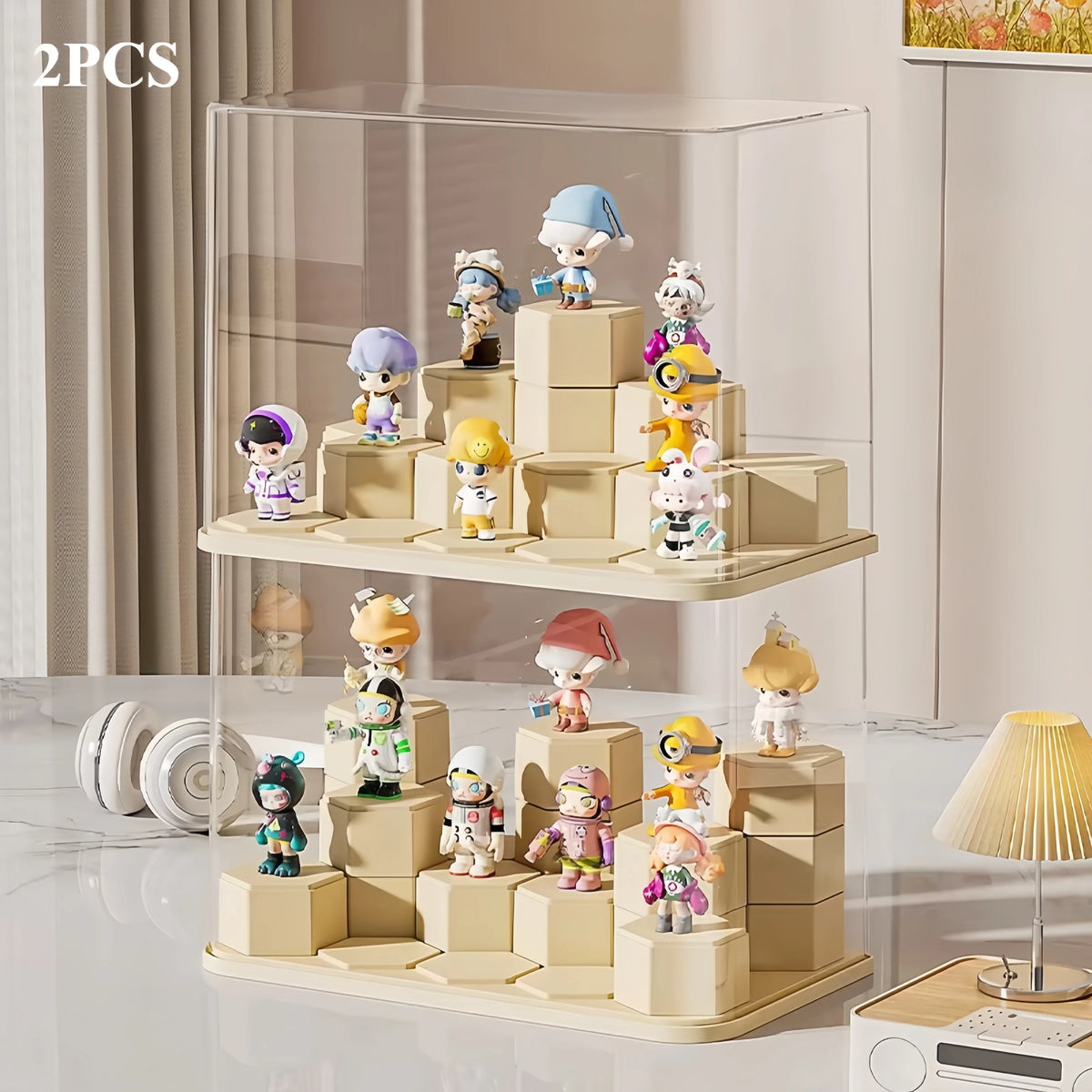 présentoir transparent modulaire solo salon respectueux environnement moderne cartoon figurines colorées hexagonal