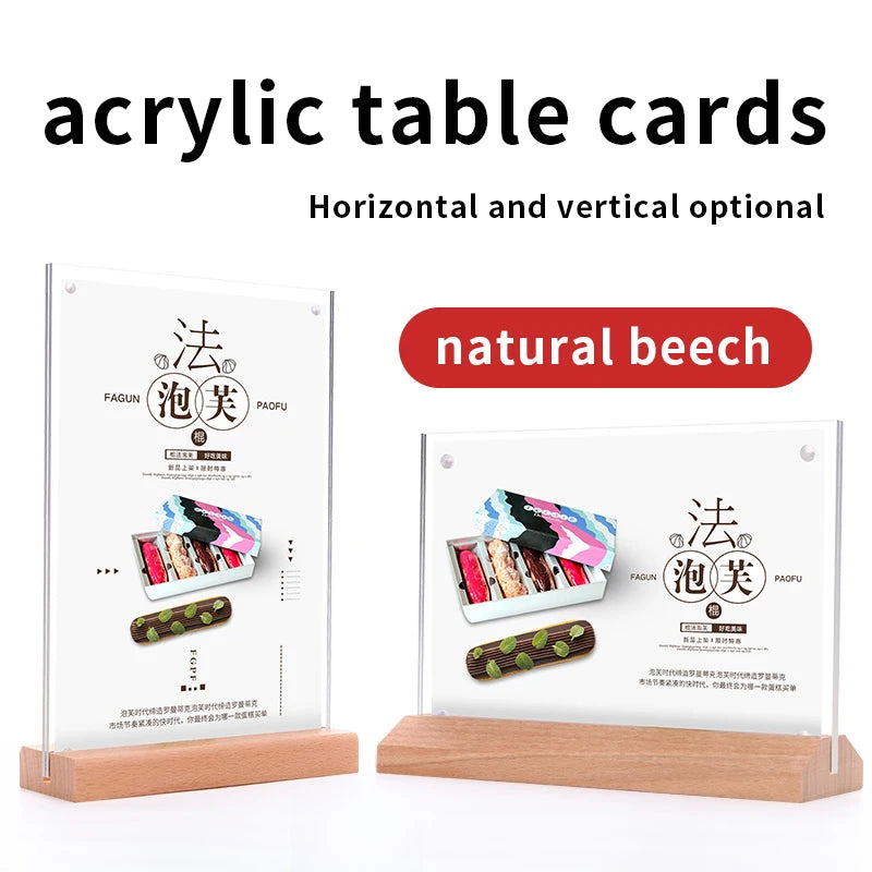 support carte table acrylique transparent base bois clips restaurant