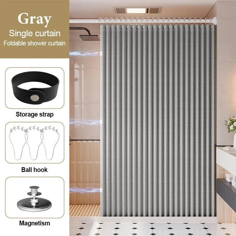 rideau douche pliable gris rayures moderne opacité 180x170cm respectueux environnement