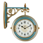 horloge murale double face bleu turquoise or décorative vintage figurines animales chambre salon
