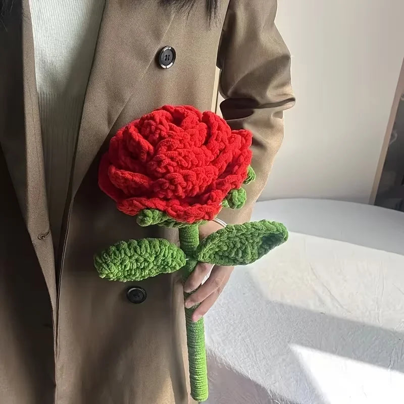 bouquets fleurs peluche rouge vert jaune marron rose crochetées intérieur mariage anniversaire