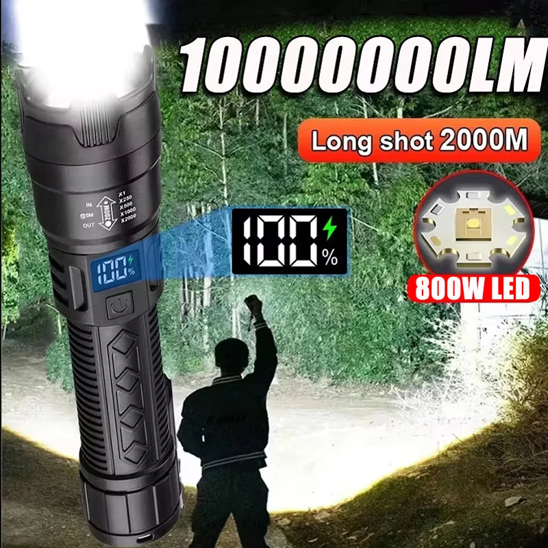 torche tactique rechargeable led 2000lm ipx4 moderne noire texturée camping
