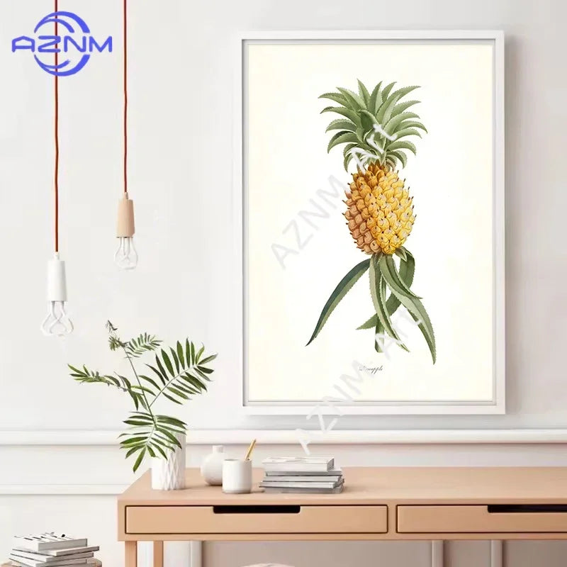 affiche botanique classique plantes tropicales illustration verte jaune blanche sans cadre doré maison décoration
