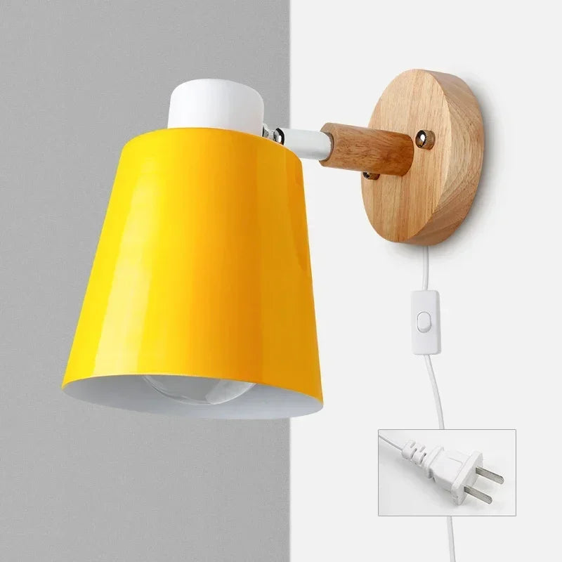 lampe murale moderne gris noir vert jaune blanc conique mate câble électrique prise interrupteur