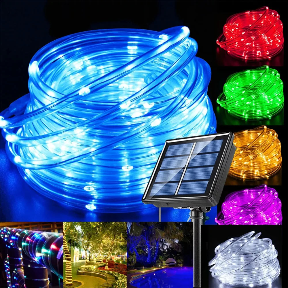 guirlande lumineuse solaire extérieure led bleue moderne modes clips intégrés festive jardin camping