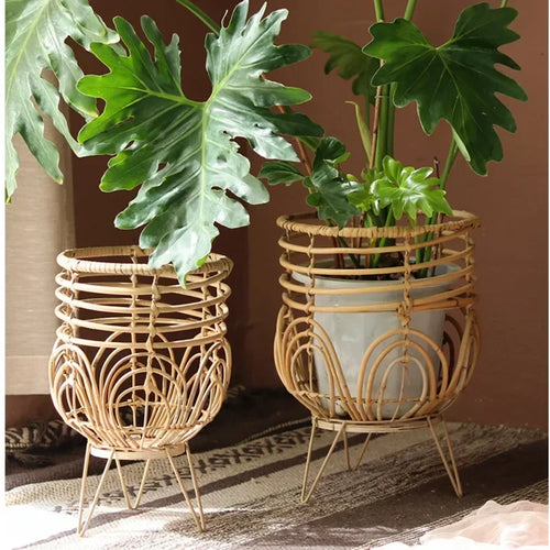support plante rotin tressé bohème vintage plante stand balcon salon simple nordique