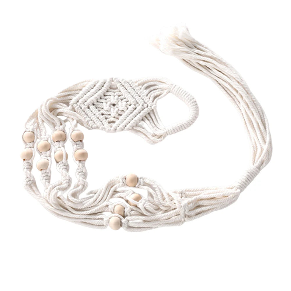 panier suspendu macramé motif géométrique boho chic couleur beige plante incluse fixations decoration maison