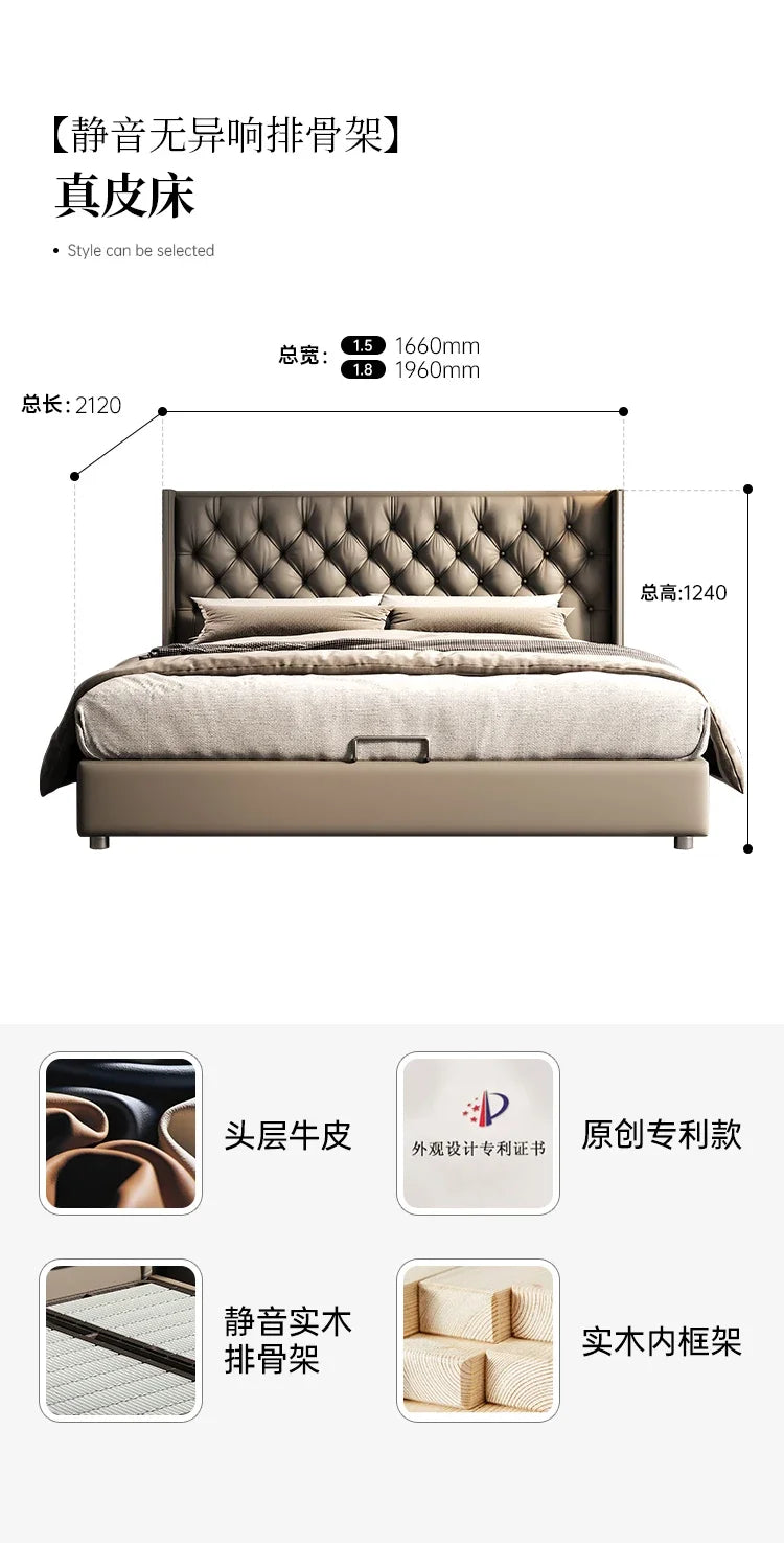 lit gris tufté moderne pieds ronds chambre coucher bois artificial leather minimaliste