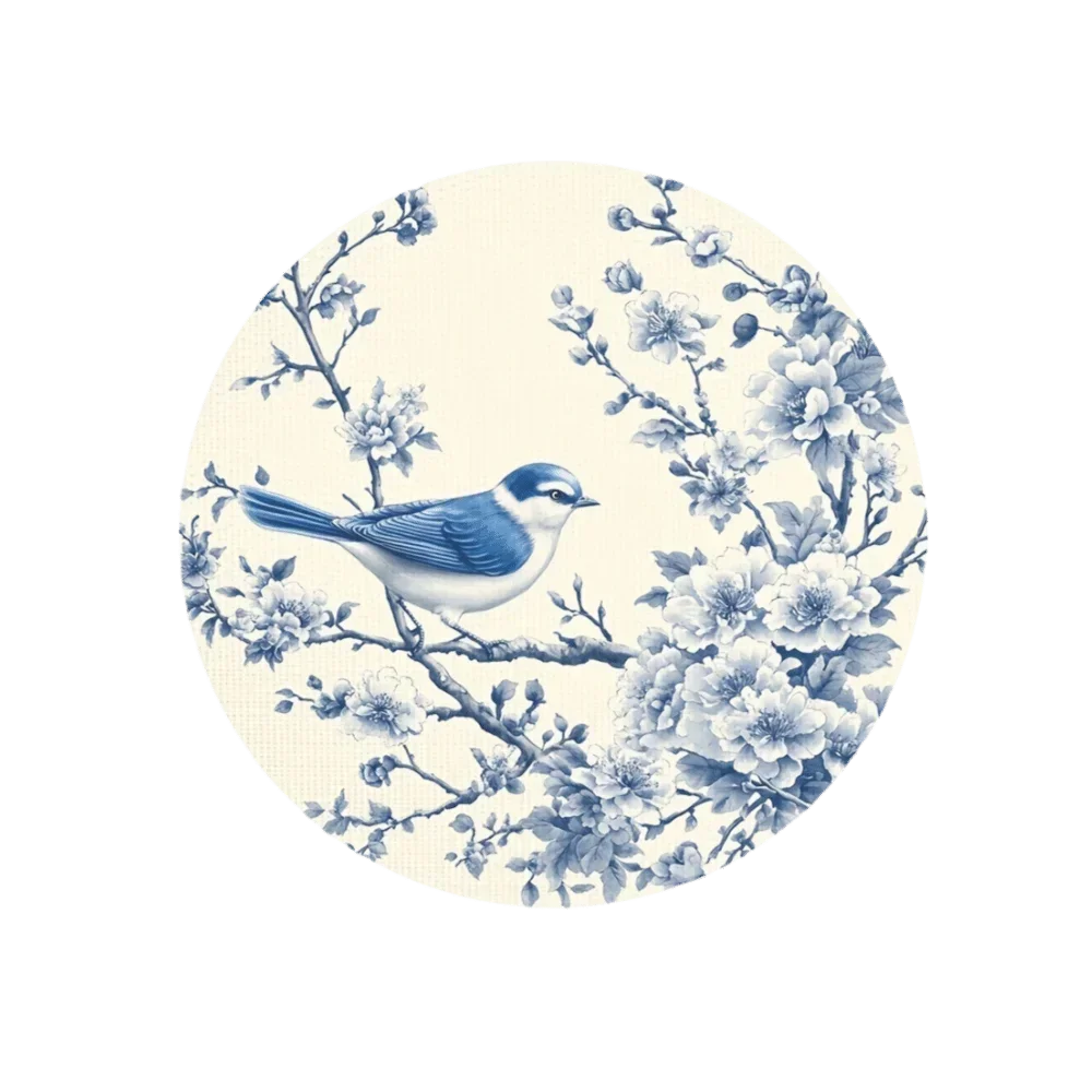 placemat classique floral oiseaux vert beige rose blanc 35cm 35cm