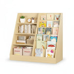 présentoir livres enfant moderne mdf étages beige bois naturel vis assembly