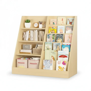 présentoir livres enfant moderne mdf étages beige bois naturel vis assembly