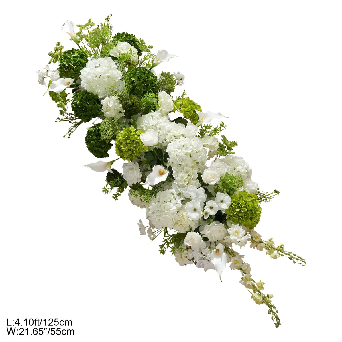 Décoration florale arché vert blanc mariage romantique extérieur classique artificielle feuillets suspension table événement