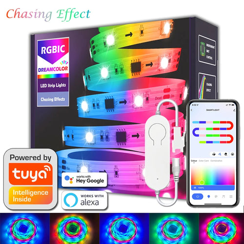 ruban led rgbic multicolore wifi application mobile salon décoration intérieur lumière intelligente flexible smd