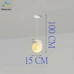 lampe suspendue moderne ours lapin sphère lunaire décoration chambre salon blanc rose