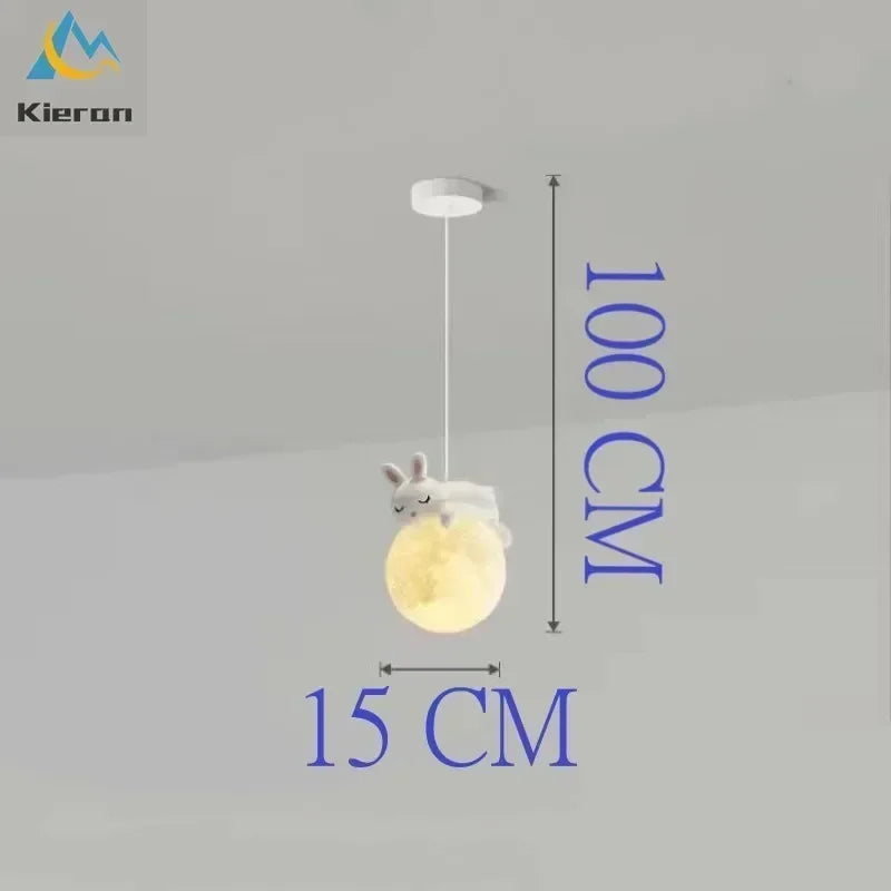 lampe suspendue moderne ours lapin sphère lunaire décoration chambre salon blanc rose
