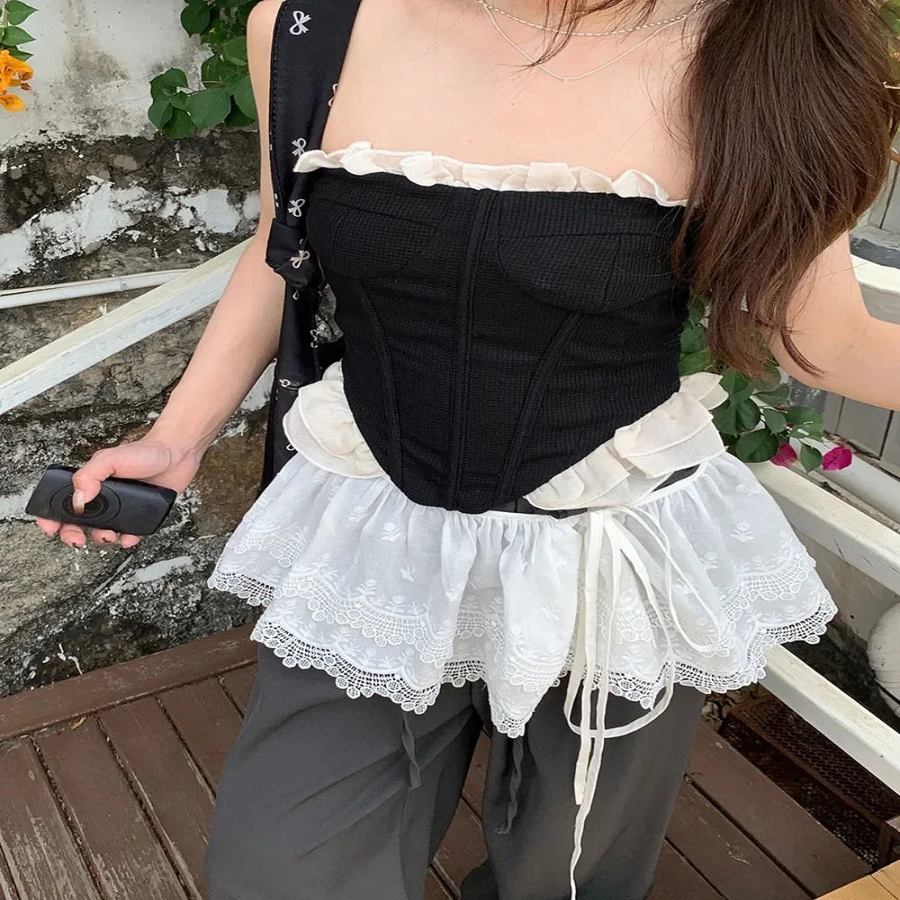 ceinture vintage dentelle noire blanc noeuds romantique extensible printemps été féminine median age