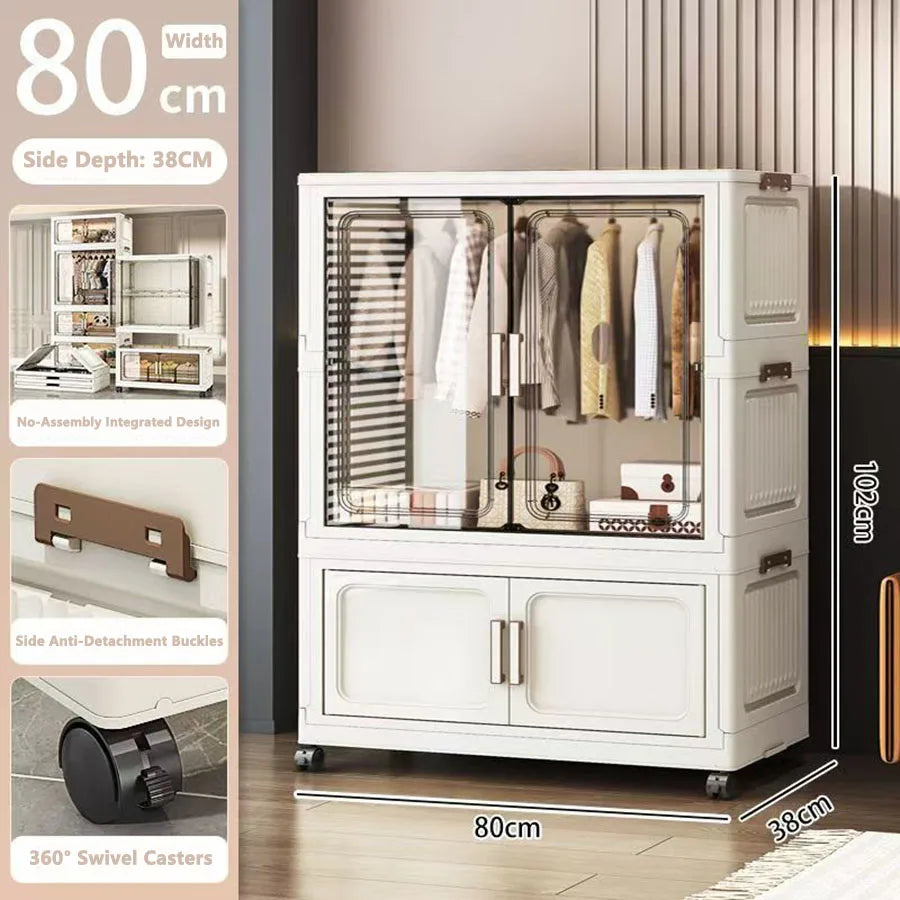armoire rangement blanc moderne classique verres transparents tiroirs étagères vêtements toilette roulettes